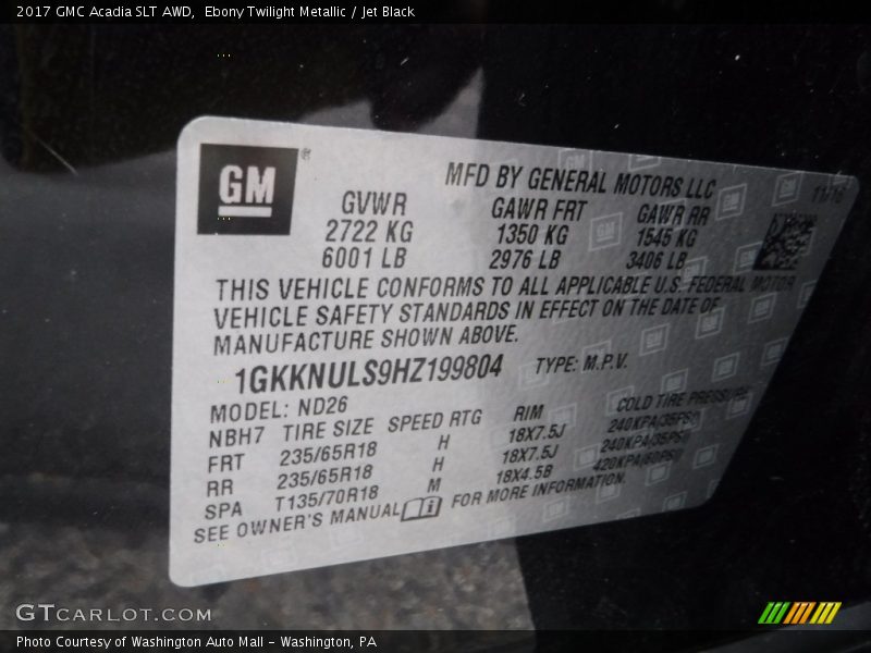 Ebony Twilight Metallic / Jet Black 2017 GMC Acadia SLT AWD
