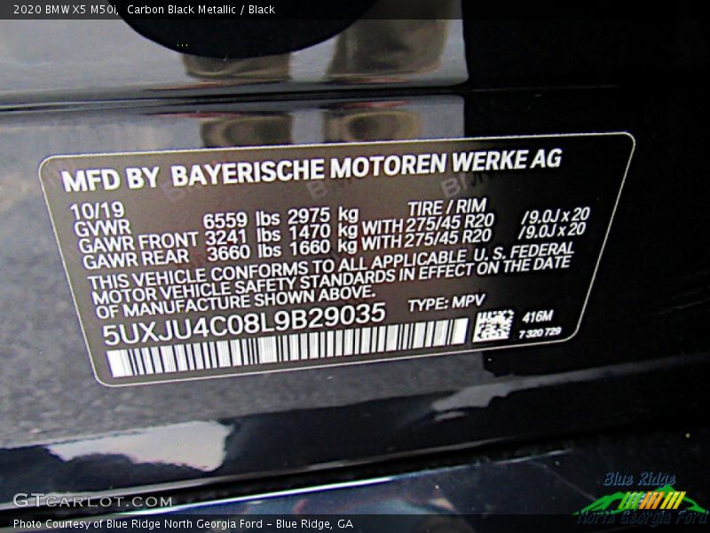 Carbon Black Metallic / Black 2020 BMW X5 M50i