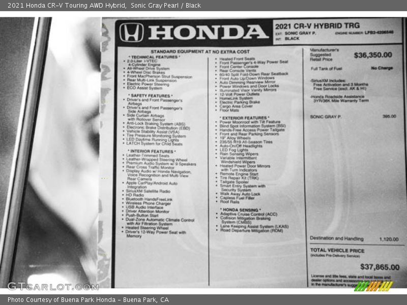 Sonic Gray Pearl / Black 2021 Honda CR-V Touring AWD Hybrid