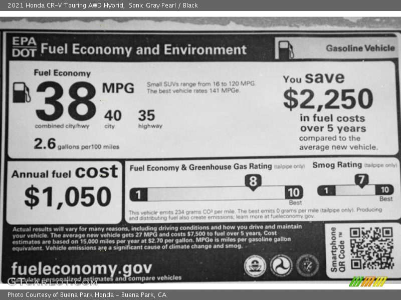 Sonic Gray Pearl / Black 2021 Honda CR-V Touring AWD Hybrid