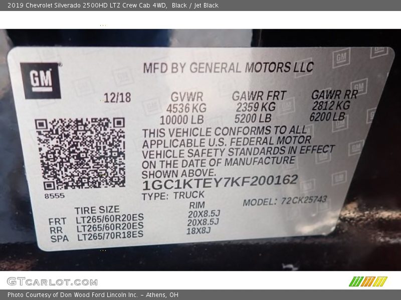 Black / Jet Black 2019 Chevrolet Silverado 2500HD LTZ Crew Cab 4WD
