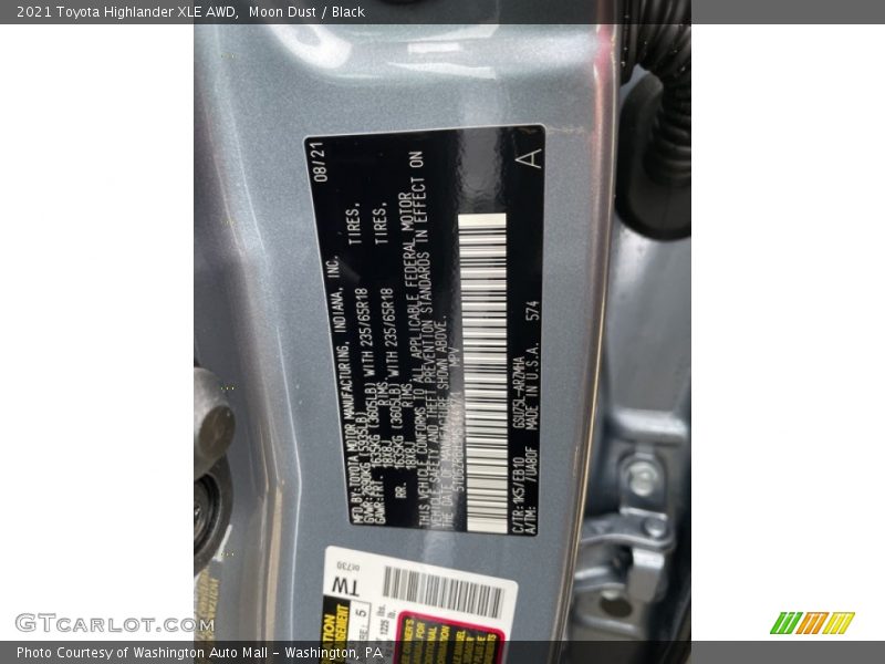 2021 Highlander XLE AWD Moon Dust Color Code 1K5