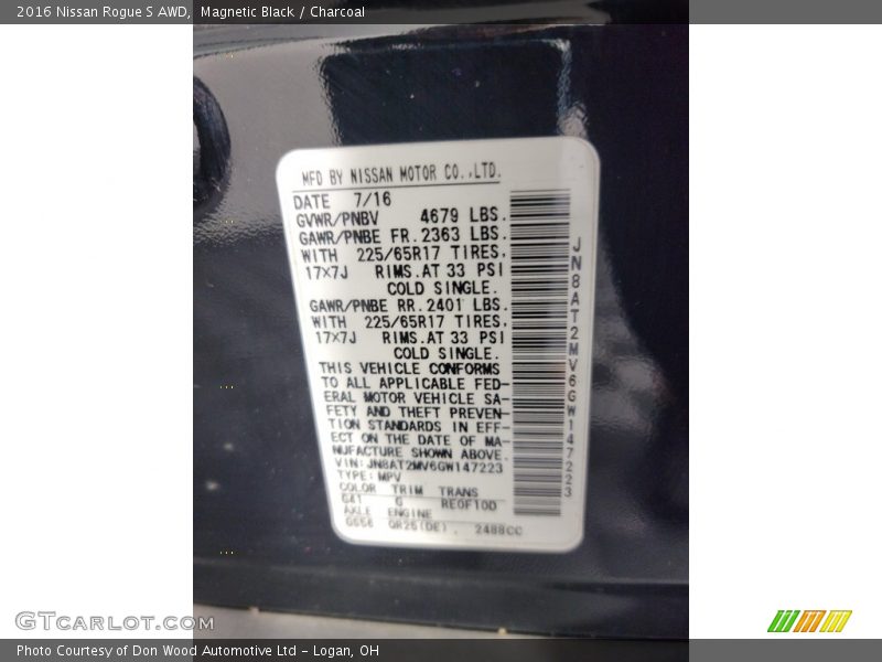 Magnetic Black / Charcoal 2016 Nissan Rogue S AWD