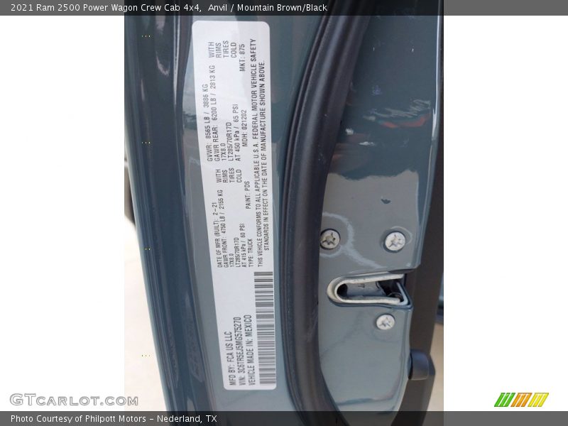 2021 2500 Power Wagon Crew Cab 4x4 Anvil Color Code PDS