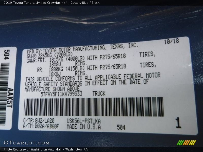 Cavalry Blue / Black 2019 Toyota Tundra Limited CrewMax 4x4