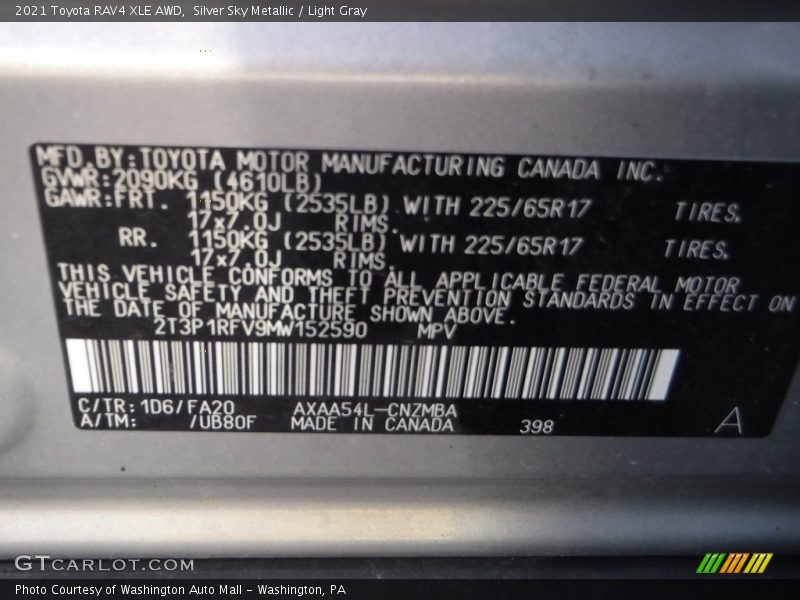 Silver Sky Metallic / Light Gray 2021 Toyota RAV4 XLE AWD