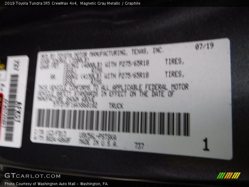 Magnetic Gray Metallic / Graphite 2019 Toyota Tundra SR5 CrewMax 4x4