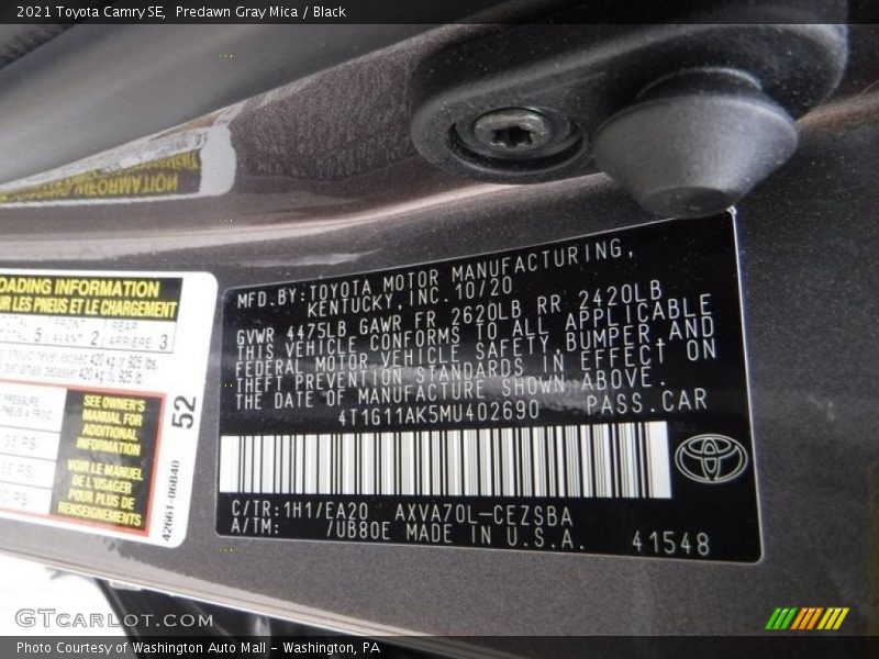 2021 Camry SE Predawn Gray Mica Color Code 1H1
