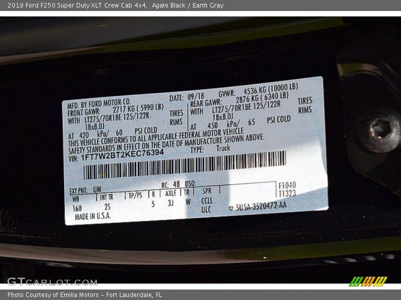 Agate Black / Earth Gray 2019 Ford F250 Super Duty XLT Crew Cab 4x4