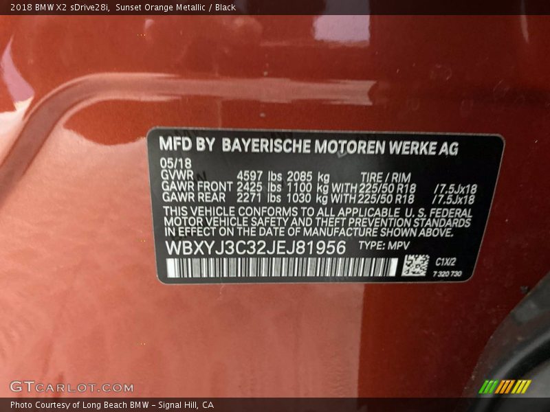 2018 X2 sDrive28i Sunset Orange Metallic Color Code C1X