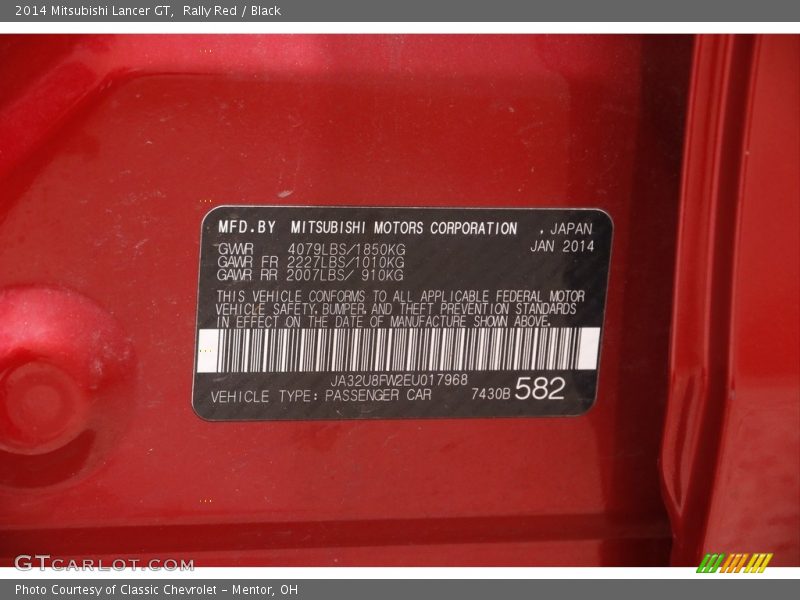 Rally Red / Black 2014 Mitsubishi Lancer GT