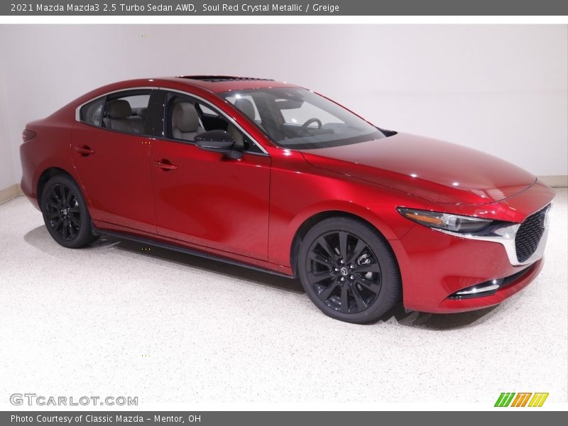 Soul Red Crystal Metallic / Greige 2021 Mazda Mazda3 2.5 Turbo Sedan AWD