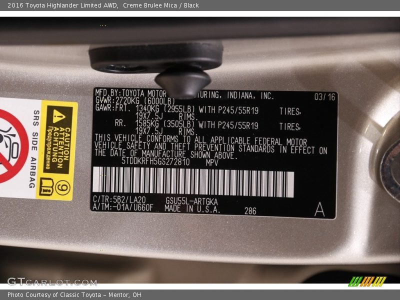 Creme Brulee Mica / Black 2016 Toyota Highlander Limited AWD