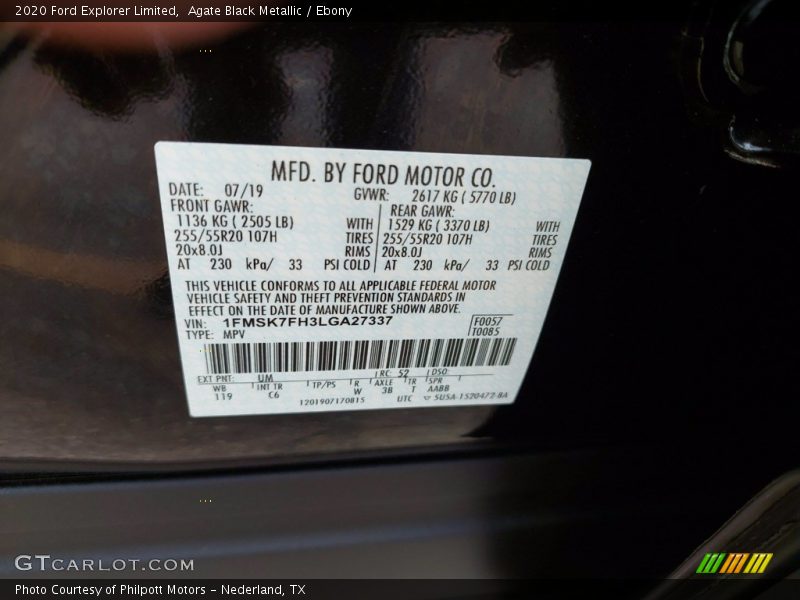 Agate Black Metallic / Ebony 2020 Ford Explorer Limited