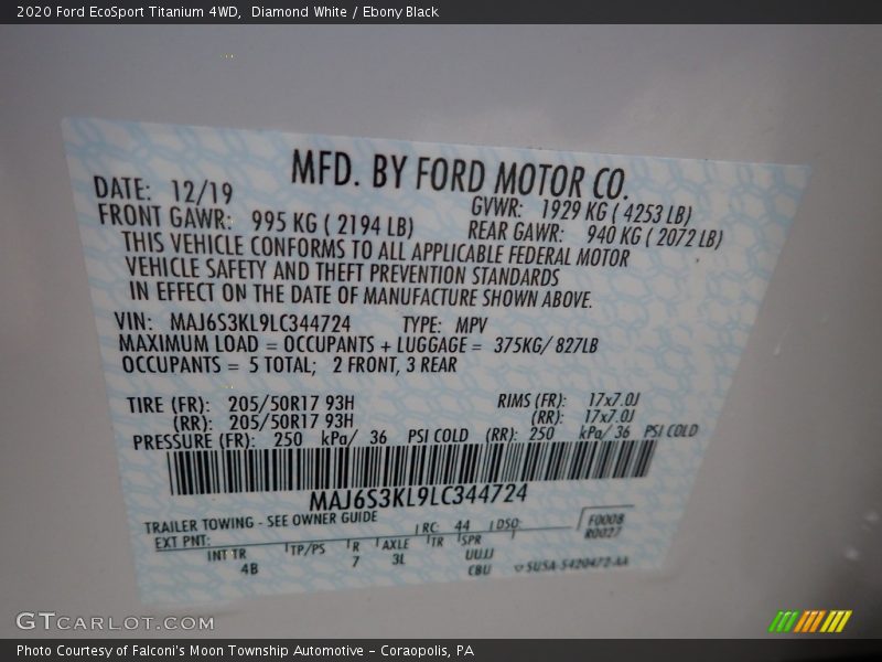 Diamond White / Ebony Black 2020 Ford EcoSport Titanium 4WD