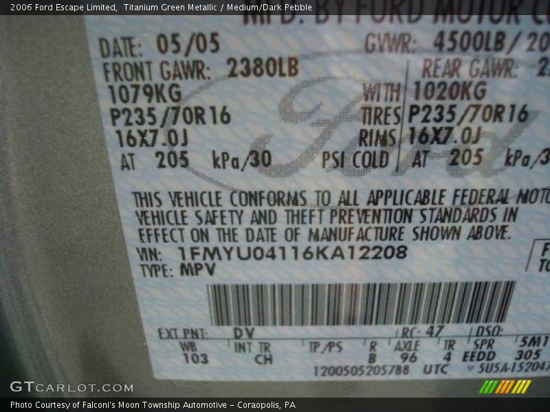 Titanium Green Metallic / Medium/Dark Pebble 2006 Ford Escape Limited