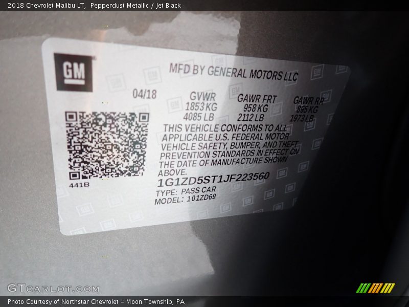 Pepperdust Metallic / Jet Black 2018 Chevrolet Malibu LT