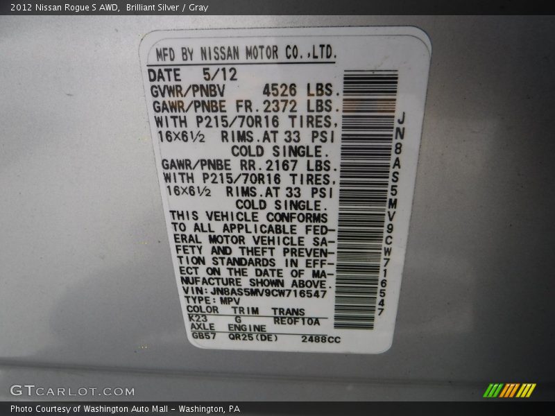 Brilliant Silver / Gray 2012 Nissan Rogue S AWD