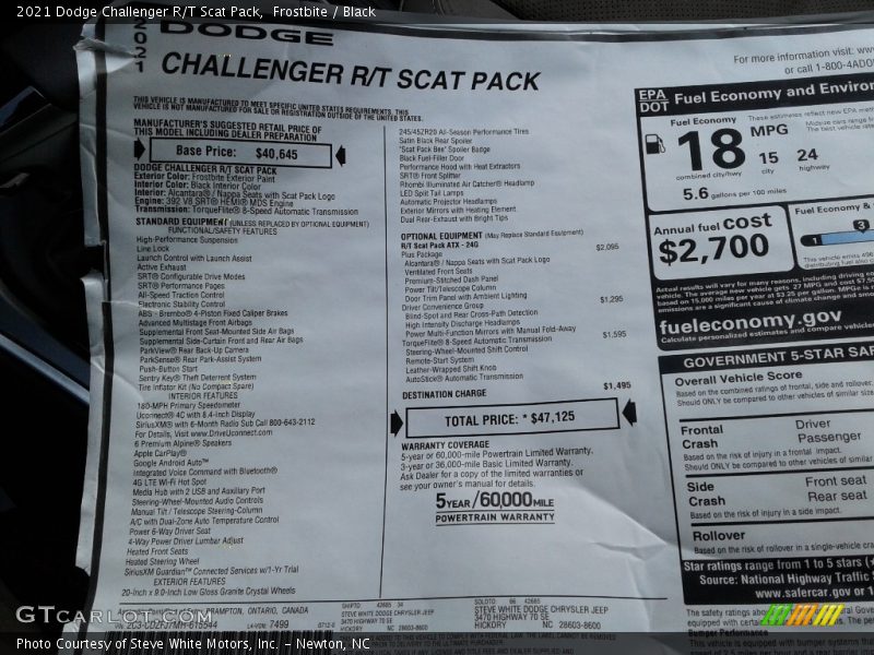 Frostbite / Black 2021 Dodge Challenger R/T Scat Pack