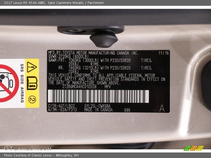 Satin Cashmere Metallic / Parchment 2017 Lexus RX 450h AWD