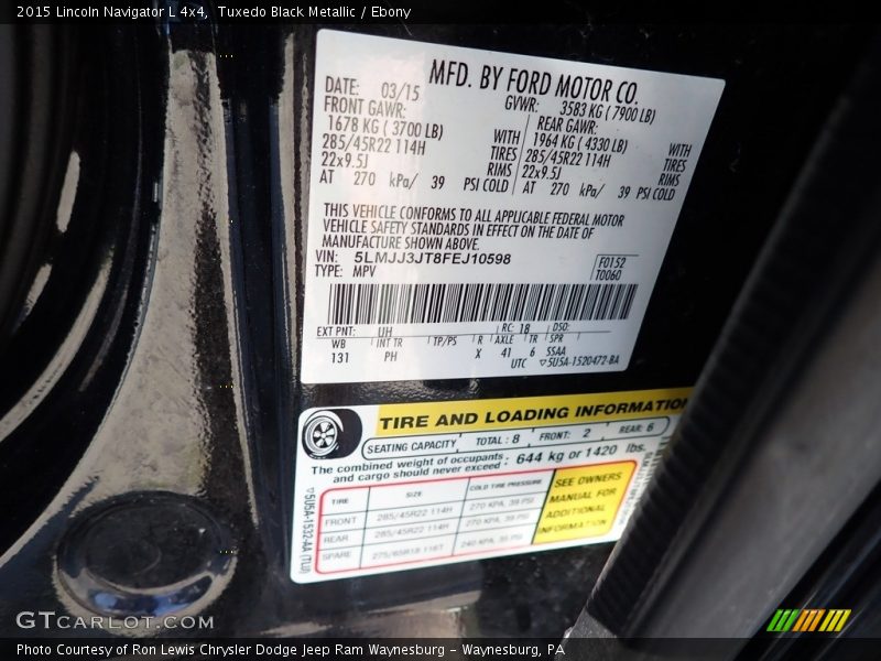 2015 Navigator L 4x4 Tuxedo Black Metallic Color Code UH