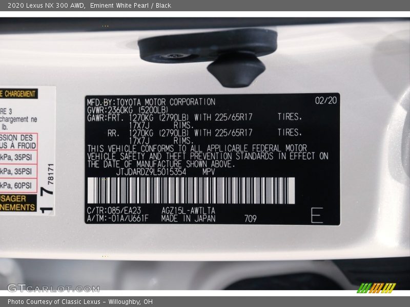 Eminent White Pearl / Black 2020 Lexus NX 300 AWD