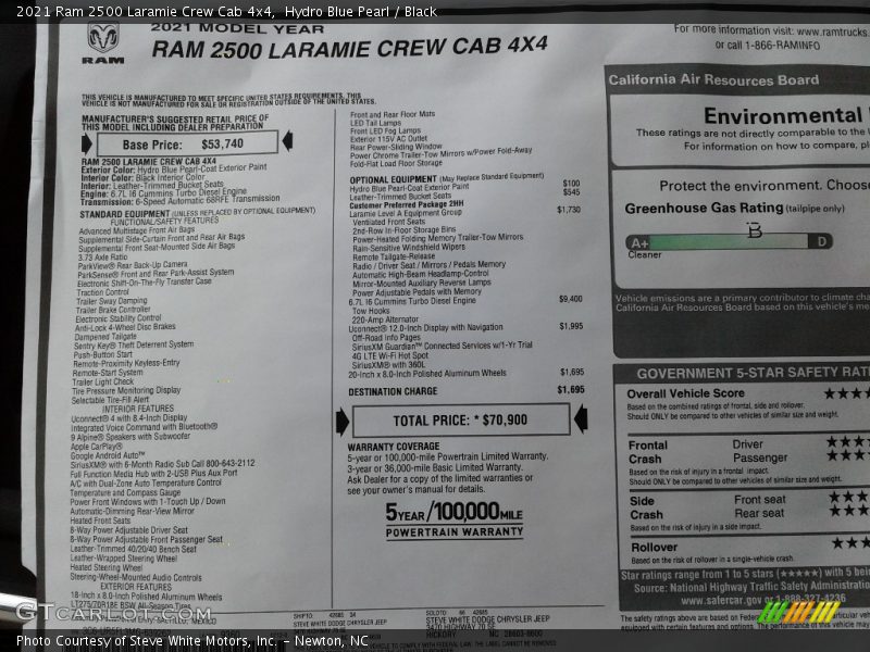 Hydro Blue Pearl / Black 2021 Ram 2500 Laramie Crew Cab 4x4