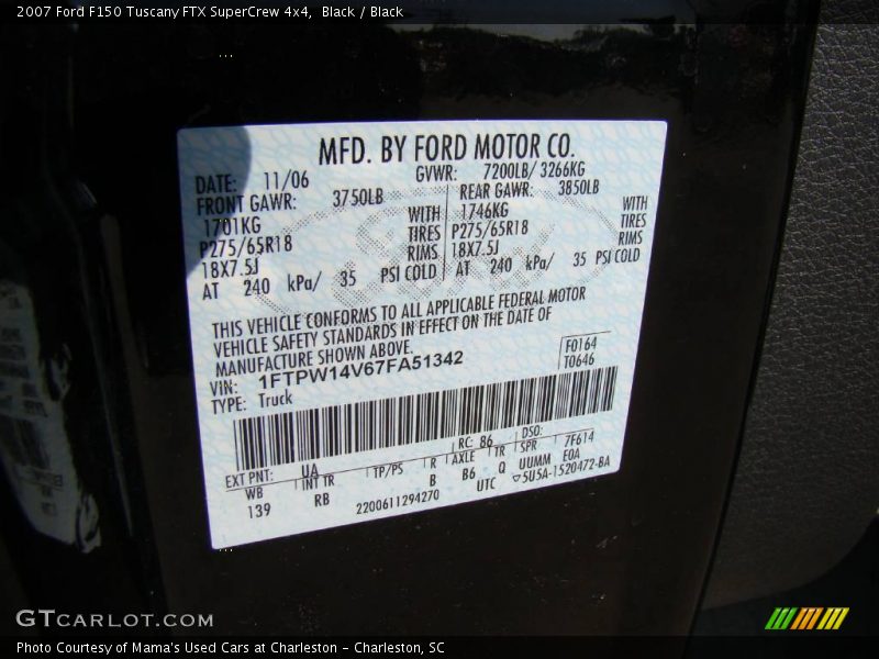 Black / Black 2007 Ford F150 Tuscany FTX SuperCrew 4x4