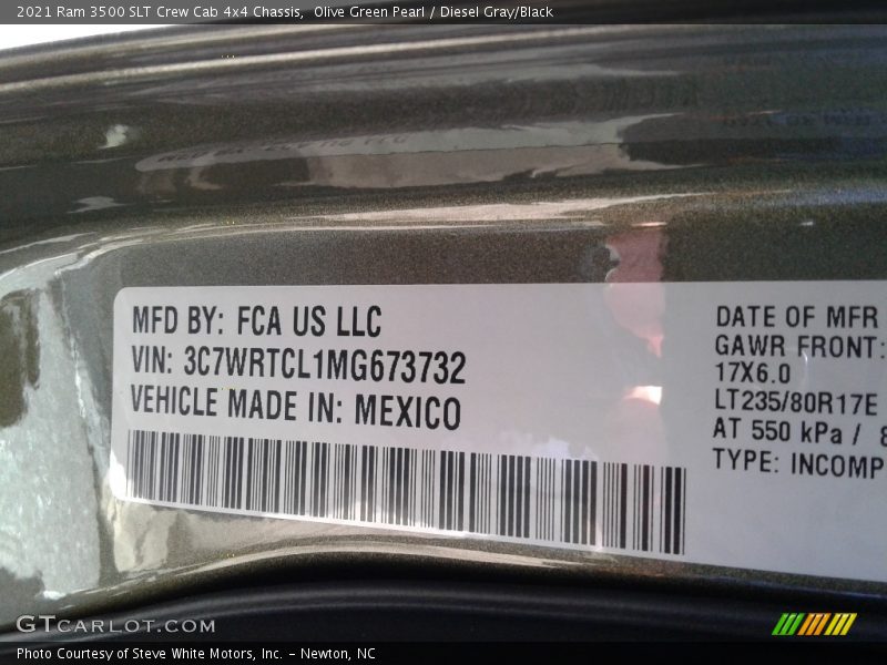 Olive Green Pearl / Diesel Gray/Black 2021 Ram 3500 SLT Crew Cab 4x4 Chassis