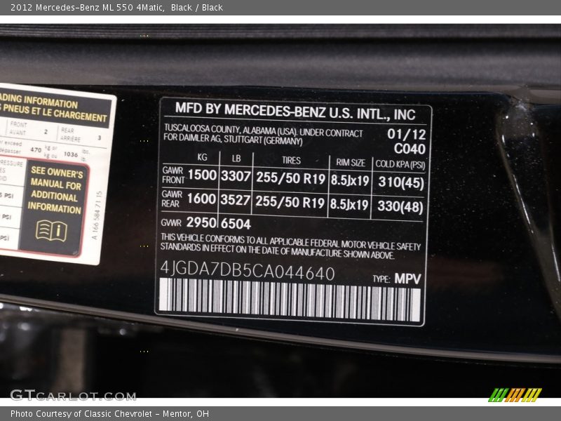 Black / Black 2012 Mercedes-Benz ML 550 4Matic