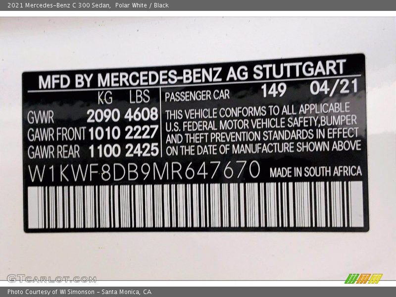 Polar White / Black 2021 Mercedes-Benz C 300 Sedan