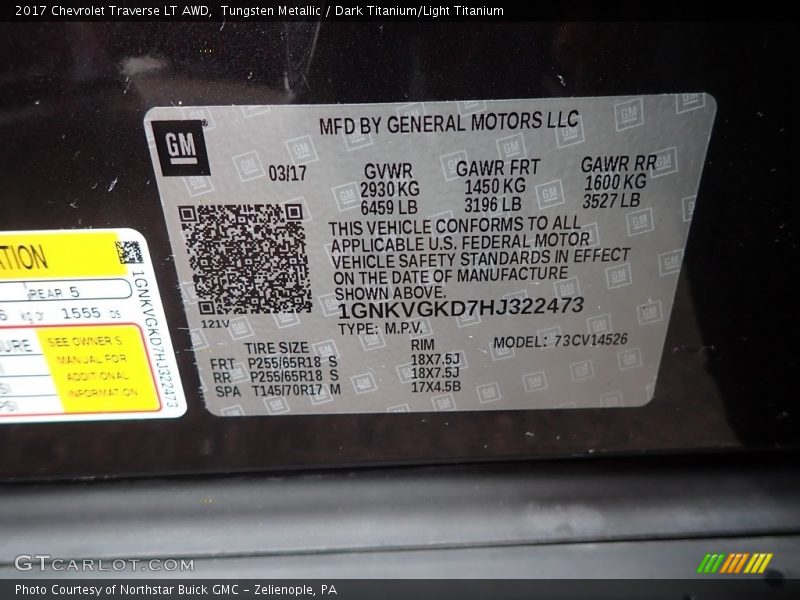 Tungsten Metallic / Dark Titanium/Light Titanium 2017 Chevrolet Traverse LT AWD