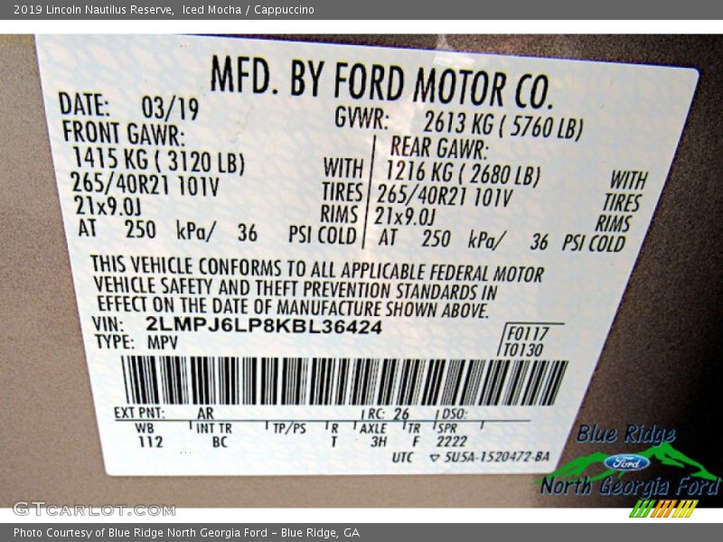 Iced Mocha / Cappuccino 2019 Lincoln Nautilus Reserve