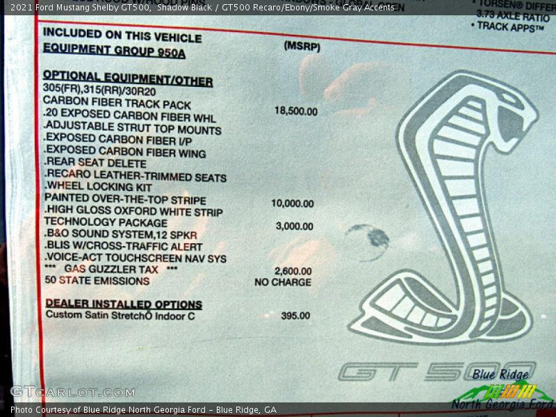  2021 Mustang Shelby GT500 Window Sticker