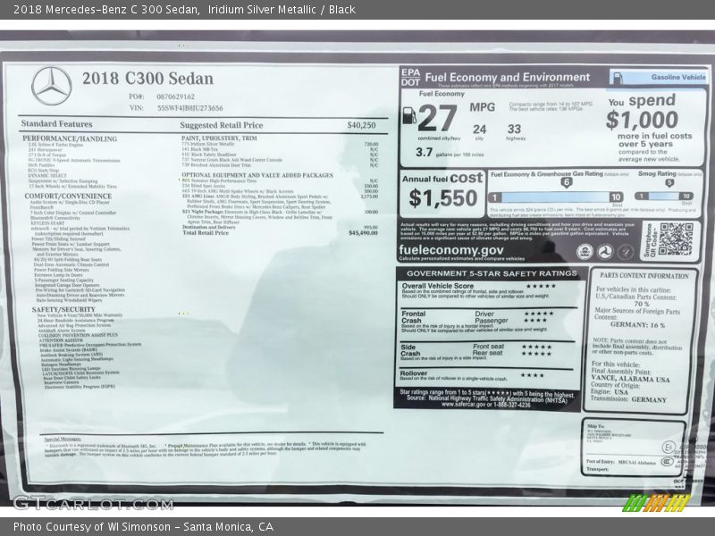 Iridium Silver Metallic / Black 2018 Mercedes-Benz C 300 Sedan