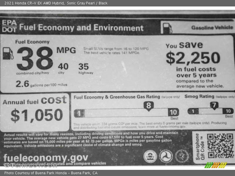 Sonic Gray Pearl / Black 2021 Honda CR-V EX AWD Hybrid