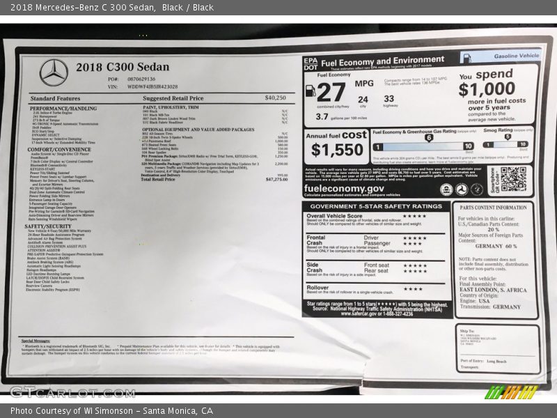 Black / Black 2018 Mercedes-Benz C 300 Sedan