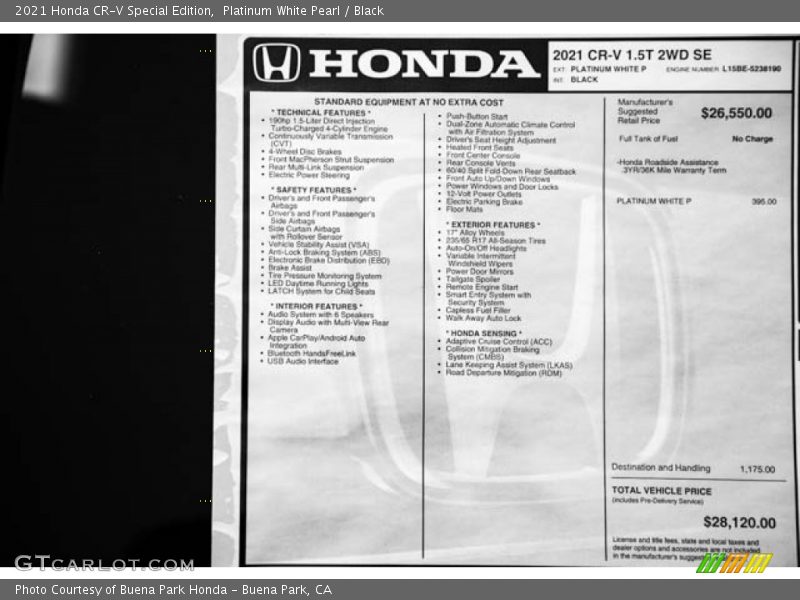Platinum White Pearl / Black 2021 Honda CR-V Special Edition