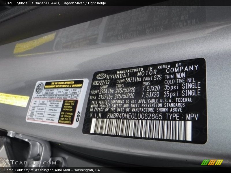 Lagoon Silver / Light Beige 2020 Hyundai Palisade SEL AWD