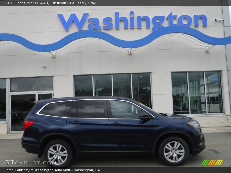 Obsidian Blue Pearl / Gray 2018 Honda Pilot LX AWD