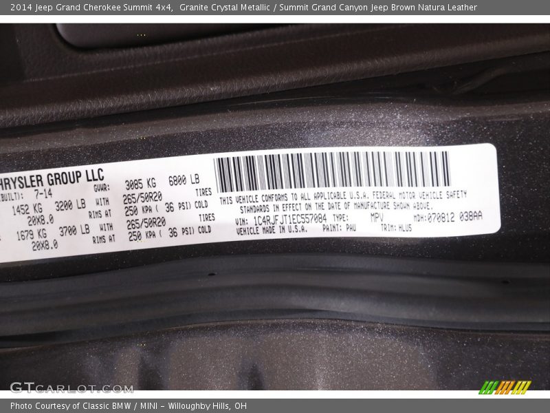 Granite Crystal Metallic / Summit Grand Canyon Jeep Brown Natura Leather 2014 Jeep Grand Cherokee Summit 4x4