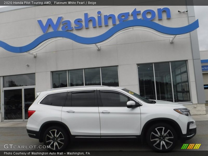 Platinum White Pearl / Beige 2020 Honda Pilot Touring AWD