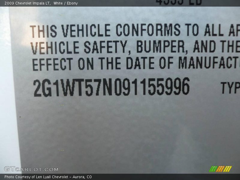 White / Ebony 2009 Chevrolet Impala LT