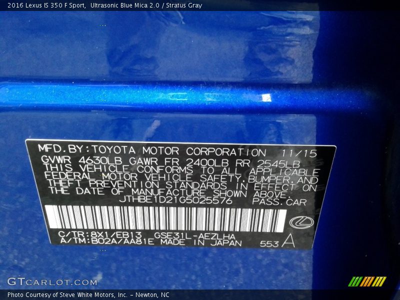 2016 IS 350 F Sport Ultrasonic Blue Mica 2.0 Color Code 8X1