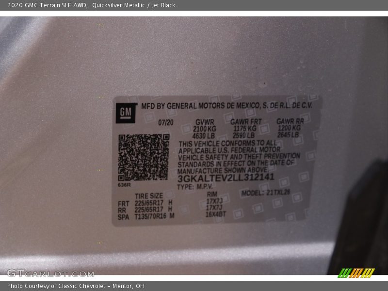 Quicksilver Metallic / Jet Black 2020 GMC Terrain SLE AWD