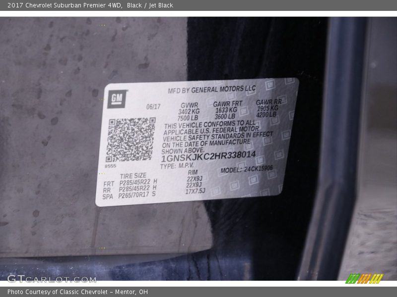 Black / Jet Black 2017 Chevrolet Suburban Premier 4WD