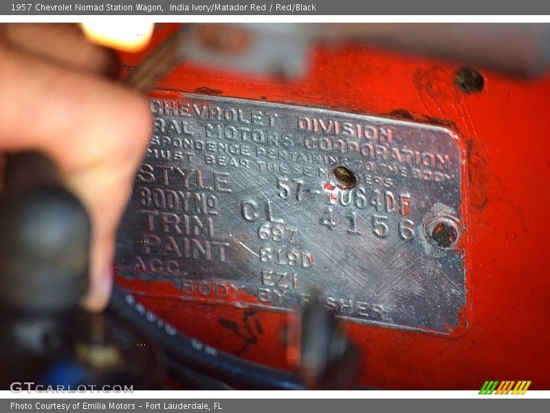Info Tag of 1957 Nomad Station Wagon