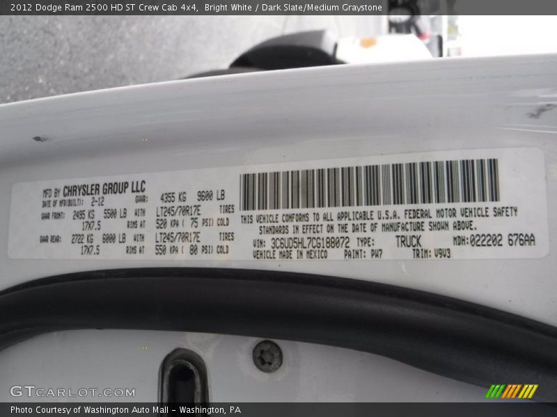 Bright White / Dark Slate/Medium Graystone 2012 Dodge Ram 2500 HD ST Crew Cab 4x4