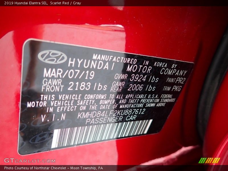 Scarlet Red / Gray 2019 Hyundai Elantra SEL