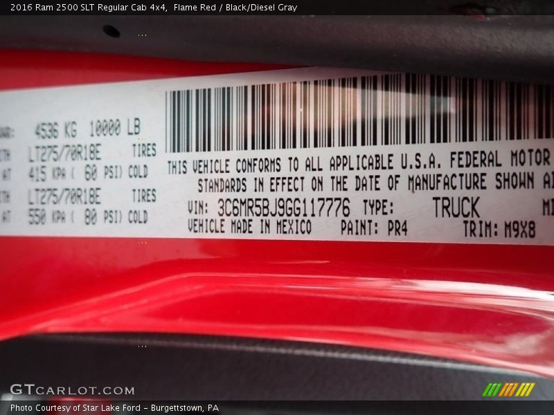 2016 2500 SLT Regular Cab 4x4 Flame Red Color Code PR4